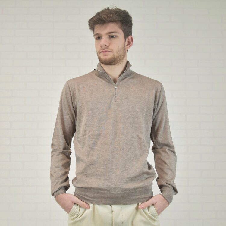 Lupetto con zip in cashmere-seta ultralight