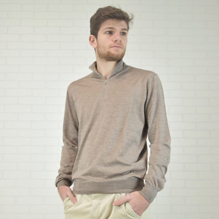 Lupetto con zip in cashmere-seta ultralight